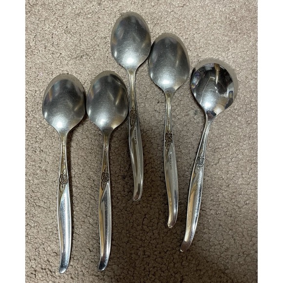 5 Pc Vtg Oneida Wm A Rogers Premier LA ROSE 4 & 1 Extra Spoon - Picture 2 of 7